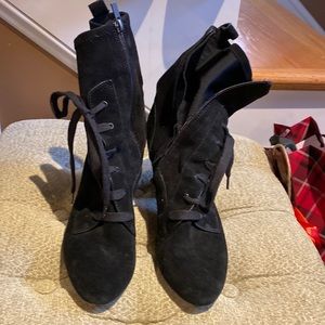 Lace up black suede bootie